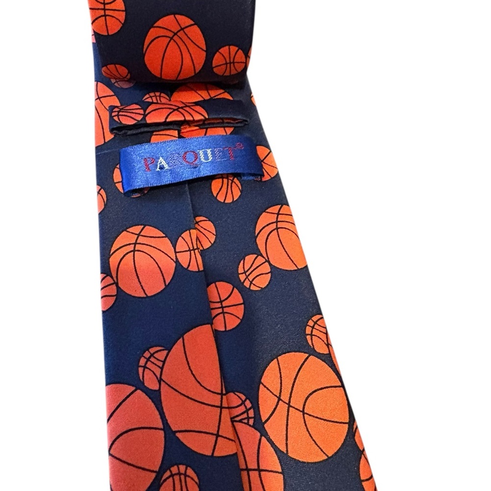 Basketball Men's Necktie Tie Polyester Basketballs Repeat Hand Made 57" Parquet - Picture 3 of 4